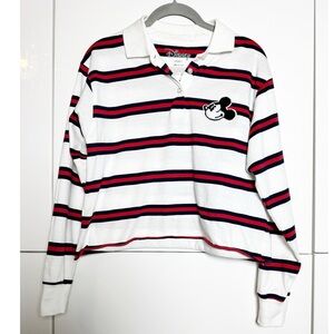 Disney Cropped Polo Shirt Collared Long Sleeve Size Small Striped Preppy 90’s